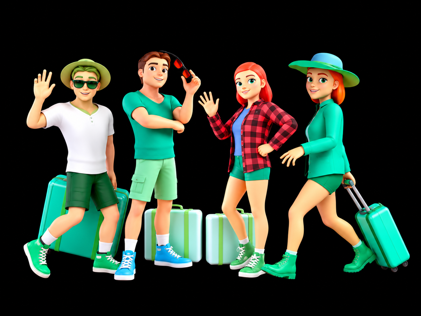 Grupo de viajeros con su equipaje